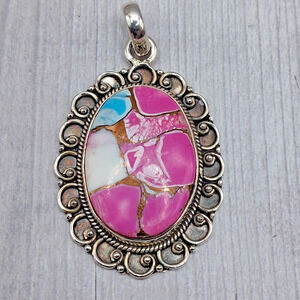 Sterling Silver Cotton Candy Turquoise Pendant Navajo Southwestern Style